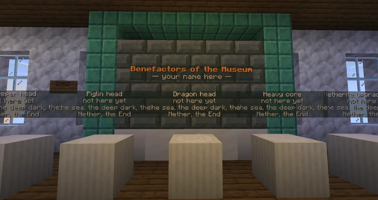 The benefactors' plaque, and places still waiting for their piece.