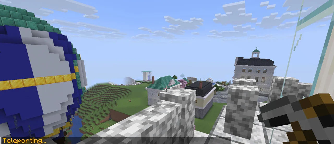 From the top of the lighthouse: the balloon, the town hall and the hills beyond.