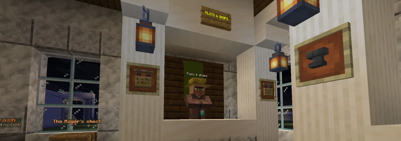 The plots and shops clerk, in the north-west corner of the town hall.