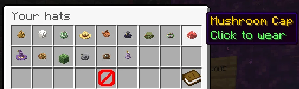 /hats: the hats you own; click one to wear it.